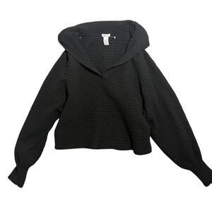 Rue21 Women's‎ Black Ribbed Knit Cropped Sweater Size S Oversized Collar Top